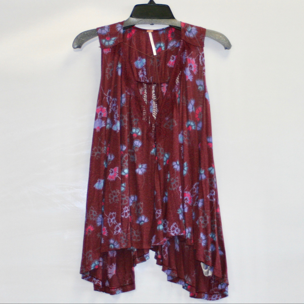 Free People Burgundy Floral Top